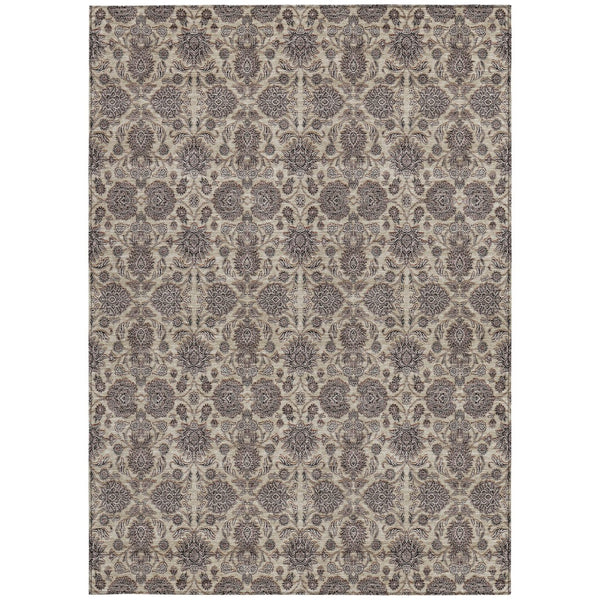 Homeroots 3' Chocolate And Gray Floral Washable Area Rug For Indoor And Outdoor Spaces, Durable Design 8' X 10' Polyester 582281