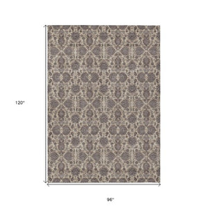 Homeroots 3' Chocolate And Gray Floral Washable Area Rug For Indoor And Outdoor Spaces, Durable Design 8' X 10' Polyester 582281