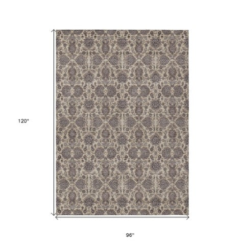 Homeroots 3' Chocolate And Gray Floral Washable Area Rug For Indoor And Outdoor Spaces, Durable Design 8' X 10' Polyester 582281