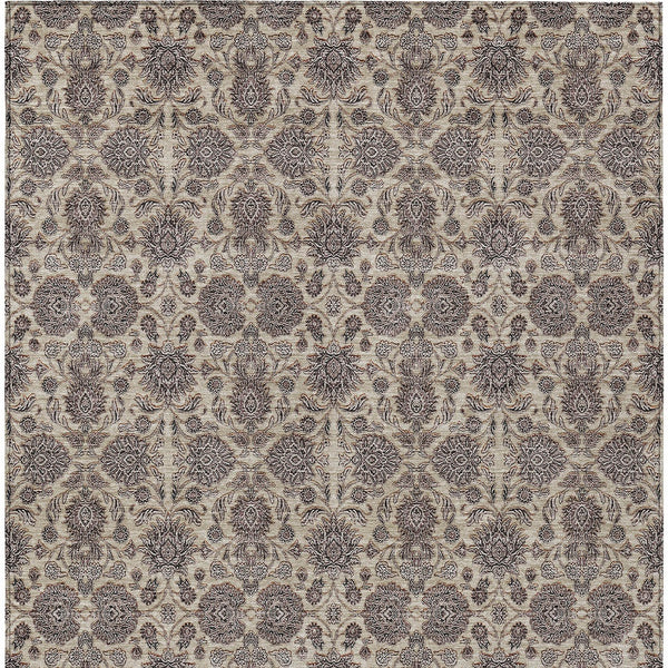 Homeroots 3' Chocolate And Gray Floral Washable Area Rug For Indoor And Outdoor Spaces, Durable Design 8' X 10' Polyester 582281