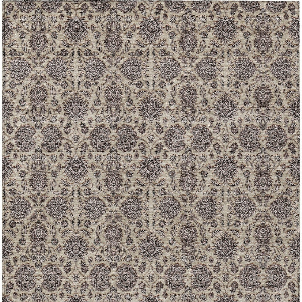 HomeRoots 9' Floral Area Rug - Durable, Washable Indoor-Outdoor Design in Ivory, Taupe & Beige for Any Space 9' X 12' 582282