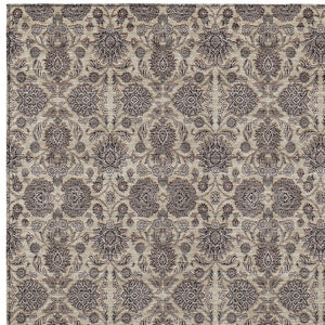 Homeroots 3' Chocolate And Gray Floral Washable Area Rug For Indoor And Outdoor Spaces, Durable Design 9' X 12' Polyester 582282