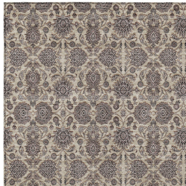 Homeroots 3' Chocolate And Gray Floral Washable Area Rug For Indoor And Outdoor Spaces, Durable Design 9' X 12' Polyester 582282