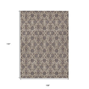 Homeroots 3' Chocolate And Gray Floral Washable Area Rug For Indoor And Outdoor Spaces, Durable Design 9' X 12' Polyester 582282