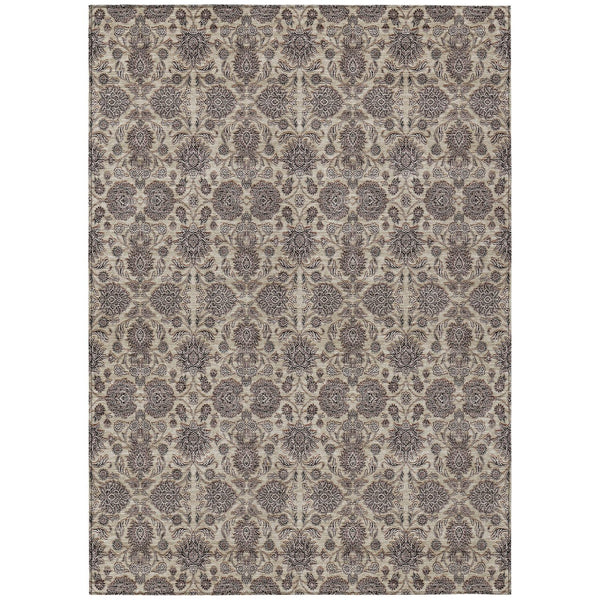 Homeroots 3' Chocolate And Gray Floral Washable Area Rug For Indoor And Outdoor Spaces, Durable Design 9' X 12' Polyester 582282