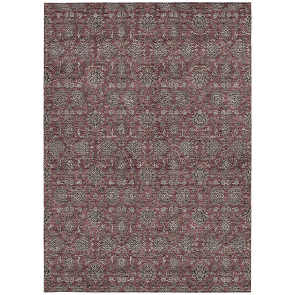 Homeroots 3' Chocolate And Gray Floral Washable Area Rug For Indoor And Outdoor Spaces, Durable Design 3' X 5' Polyester 582284