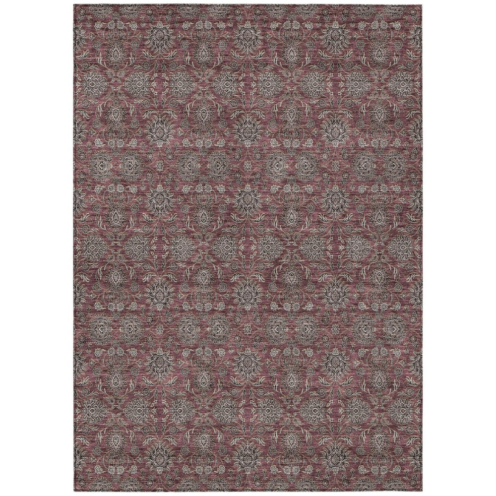 HomeRoots 5' Timeless Merlot Gray and Taupe Floral Washable Area Rug for Indoor and Outdoor Elegance 5' X 8' 582285