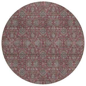 HomeRoots 5' Timeless Merlot Gray and Taupe Floral Washable Area Rug for Indoor and Outdoor Elegance 8' Round 582286