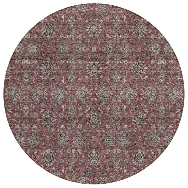 HomeRoots 5' Timeless Merlot Gray and Taupe Floral Washable Area Rug for Indoor and Outdoor Elegance 8' Round 582286
