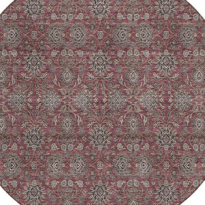 Homeroots 3' Chocolate And Gray Floral Washable Area Rug For Indoor And Outdoor Spaces, Durable Design 8' Round Polyester 582286