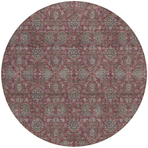 Homeroots 3' Chocolate And Gray Floral Washable Area Rug For Indoor And Outdoor Spaces, Durable Design 8' Round Polyester 582286
