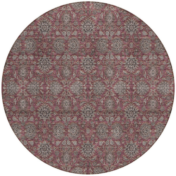 Homeroots 3' Chocolate And Gray Floral Washable Area Rug For Indoor And Outdoor Spaces, Durable Design 8' Round Polyester 582286