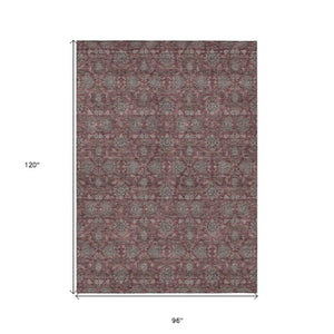 Homeroots 3' Chocolate And Gray Floral Washable Area Rug For Indoor And Outdoor Spaces, Durable Design 8' X 10' Polyester 582287
