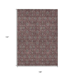 Homeroots 3' Chocolate And Gray Floral Washable Area Rug For Indoor And Outdoor Spaces, Durable Design 9' X 12' Polyester 582288
