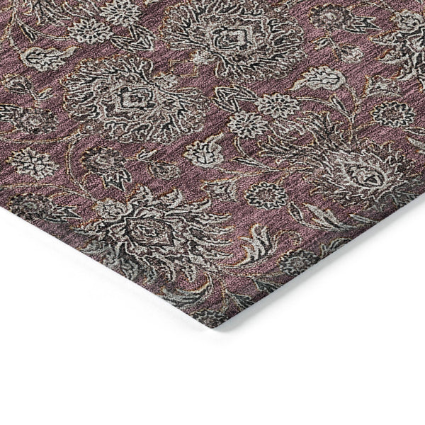 Homeroots 3' Chocolate And Gray Floral Washable Area Rug For Indoor And Outdoor Spaces, Durable Design 9' X 12' Polyester 582288