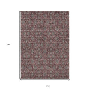 Homeroots 3' Chocolate And Gray Floral Washable Area Rug For Indoor And Outdoor Spaces, Durable Design 10' X 14' Polyester 582289