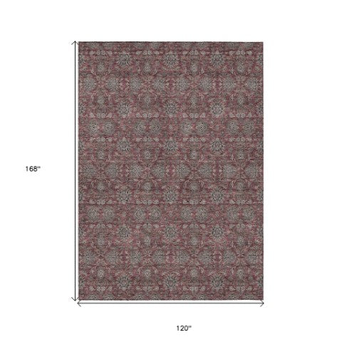 Homeroots 3' Chocolate And Gray Floral Washable Area Rug For Indoor And Outdoor Spaces, Durable Design 10' X 14' Polyester 582289