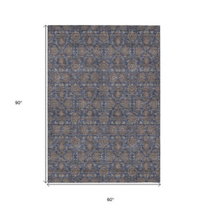 Homeroots 3' Chocolate And Gray Floral Washable Area Rug For Indoor And Outdoor Spaces, Durable Design 5' X 8' Polyester 582291