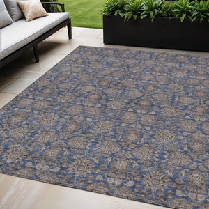 Homeroots 3' Chocolate And Gray Floral Washable Area Rug For Indoor And Outdoor Spaces, Durable Design 5' X 8' Polyester 582291