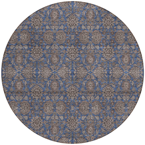Homeroots 3' Chocolate And Gray Floral Washable Area Rug For Indoor And Outdoor Spaces, Durable Design 8' Round Polyester 582292