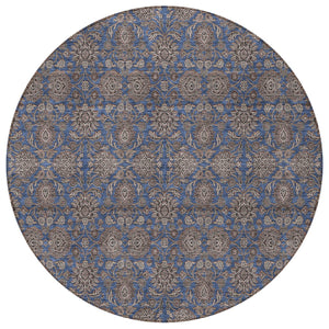 Homeroots 3' Chocolate And Gray Floral Washable Area Rug For Indoor And Outdoor Spaces, Durable Design 8' Round Polyester 582292