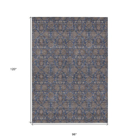 Homeroots 3' Chocolate And Gray Floral Washable Area Rug For Indoor And Outdoor Spaces, Durable Design 8' X 10' Polyester 582293