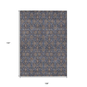 Homeroots 3' Chocolate And Gray Floral Washable Area Rug For Indoor And Outdoor Spaces, Durable Design 9' X 12' Polyester 582294