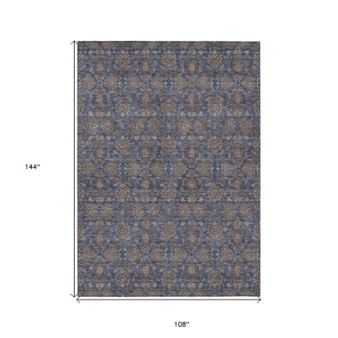 Homeroots 3' Chocolate And Gray Floral Washable Area Rug For Indoor And Outdoor Spaces, Durable Design 9' X 12' Polyester 582294
