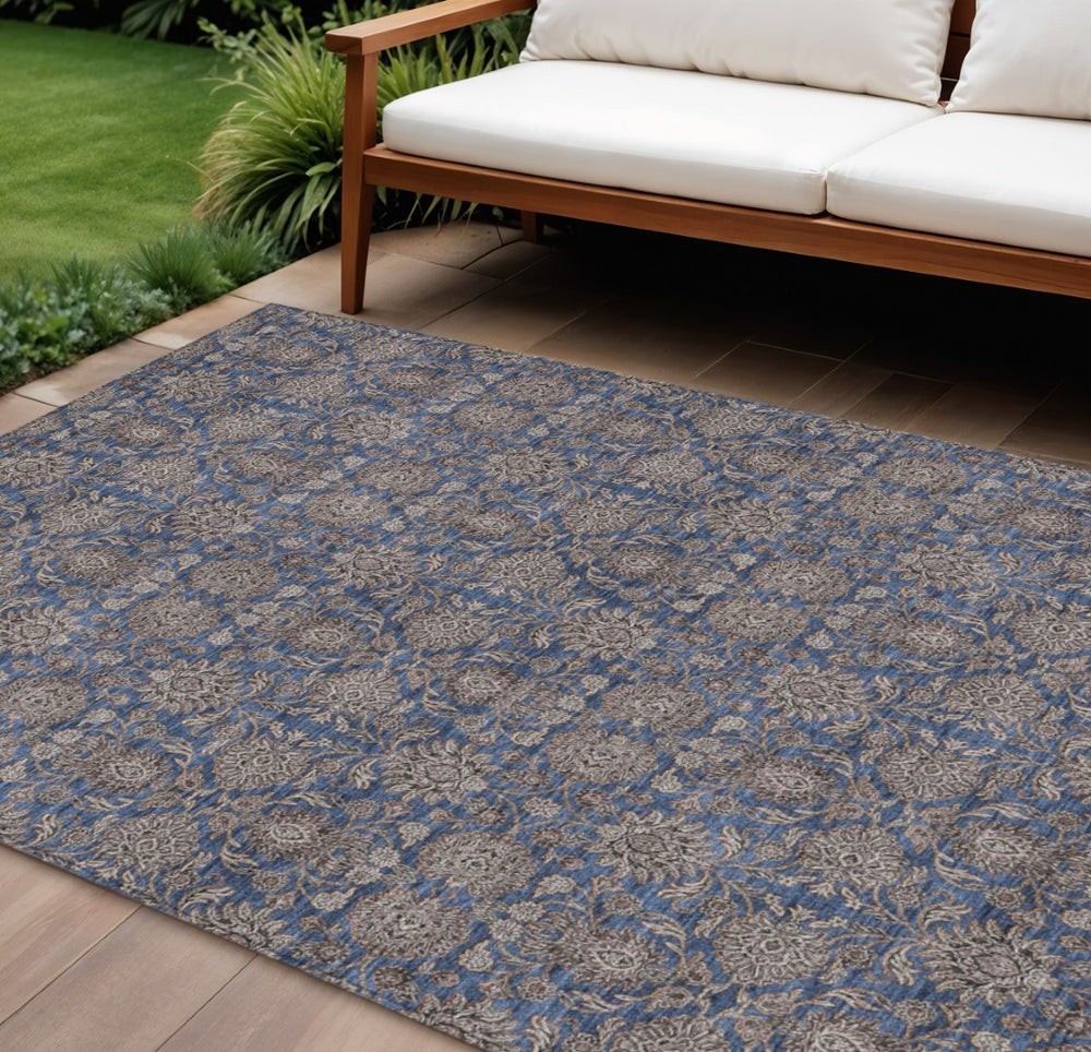 HomeRoots 9' Navy Blue Floral Area Rug - Washable, Durable, Elegant Design for Indoor and Outdoor Spaces 9' X 12' 582294