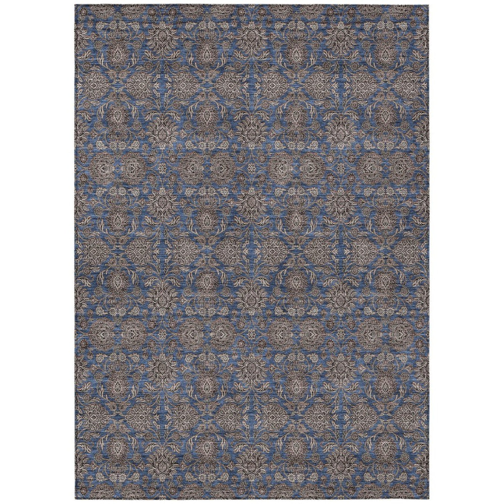 HomeRoots 9' Navy Blue Floral Area Rug - Washable, Durable, Elegant Design for Indoor and Outdoor Spaces 9' X 12' 582294