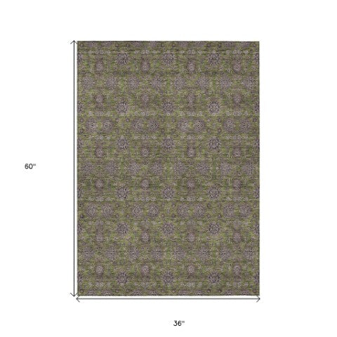 Homeroots 3' Chocolate And Gray Floral Washable Area Rug For Indoor And Outdoor Spaces, Durable Design 3' X 5' Polyester 582296