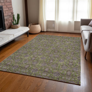 Homeroots 3' Chocolate And Gray Floral Washable Area Rug For Indoor And Outdoor Spaces, Durable Design 3' X 5' Polyester 582296