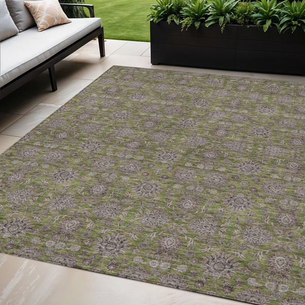 Homeroots 3' Chocolate And Gray Floral Washable Area Rug For Indoor And Outdoor Spaces, Durable Design 5' X 8' Polyester 582297