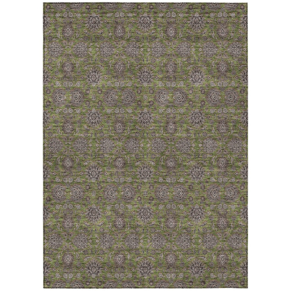 HomeRoots 5' Olive Green Beige Taupe Floral Area Rug - Durable, Washable Design for Indoor & Outdoor Use 5' X 8' 582297
