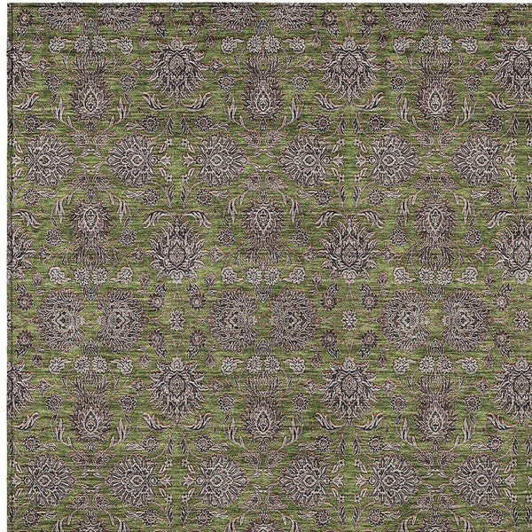 Homeroots 3' Chocolate And Gray Floral Washable Area Rug For Indoor And Outdoor Spaces, Durable Design 5' X 8' Polyester 582297