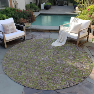 Homeroots 3' Chocolate And Gray Floral Washable Area Rug For Indoor And Outdoor Spaces, Durable Design 8' Round Polyester 582298