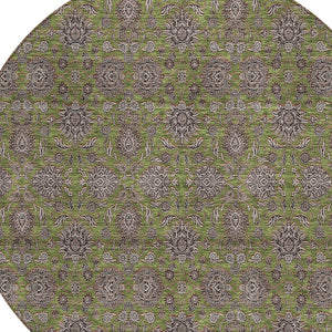 Homeroots 3' Chocolate And Gray Floral Washable Area Rug For Indoor And Outdoor Spaces, Durable Design 8' Round Polyester 582298