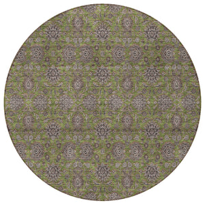 Homeroots 3' Chocolate And Gray Floral Washable Area Rug For Indoor And Outdoor Spaces, Durable Design 8' Round Polyester 582298
