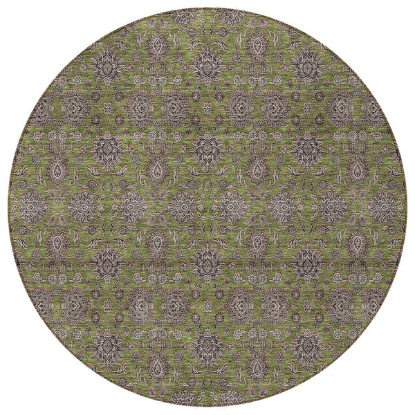 Homeroots 3' Chocolate And Gray Floral Washable Area Rug For Indoor And Outdoor Spaces, Durable Design 8' Round Polyester 582298