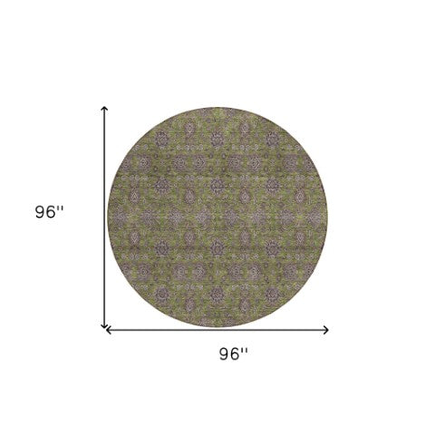 Homeroots 3' Chocolate And Gray Floral Washable Area Rug For Indoor And Outdoor Spaces, Durable Design 8' Round Polyester 582298