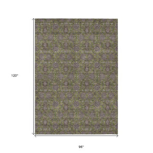 Homeroots 3' Chocolate And Gray Floral Washable Area Rug For Indoor And Outdoor Spaces, Durable Design 8' X 10' Polyester 582299