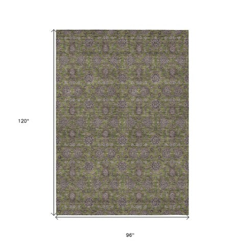 Homeroots 3' Chocolate And Gray Floral Washable Area Rug For Indoor And Outdoor Spaces, Durable Design 8' X 10' Polyester 582299