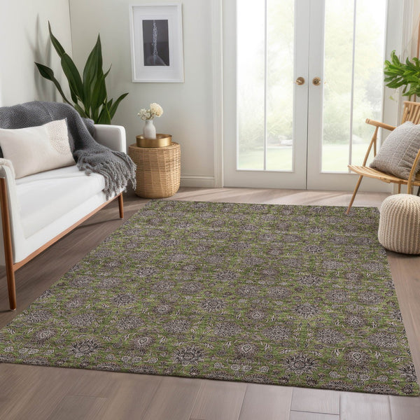 Homeroots 3' Chocolate And Gray Floral Washable Area Rug For Indoor And Outdoor Spaces, Durable Design 8' X 10' Polyester 582299