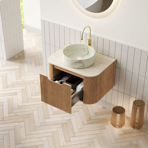 English Elm Dina Floating Bathroom Vanity with Sintered Stone Top and Crystal Glass Basin Beige,Natural Wood,White W2615S00507