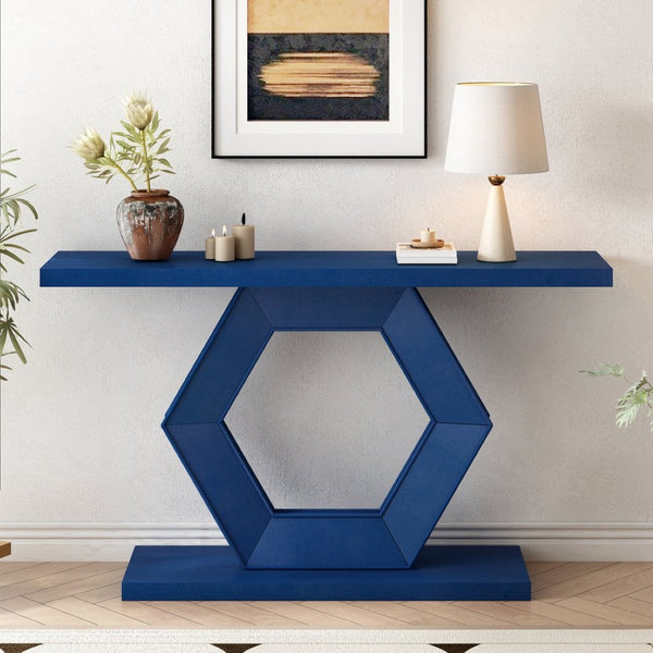 English Elm U_Style Modern Entryway Table With Sculptural Hexagon Legs & Premium Fir Veneer For Elegant Spaces N711P241272V-GIGA