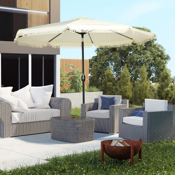 English Elm Outsunny 9Ft Cream White Patio Umbrella With Tilt, Ruffled Canopy, And Durable Steel Frame For Outdoor Fun W2225P200478-GIGA