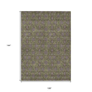 Homeroots 3' Chocolate And Gray Floral Washable Area Rug For Indoor And Outdoor Spaces, Durable Design 9' X 12' Polyester 582300