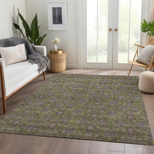 Homeroots 3' Chocolate And Gray Floral Washable Area Rug For Indoor And Outdoor Spaces, Durable Design 9' X 12' Polyester 582300