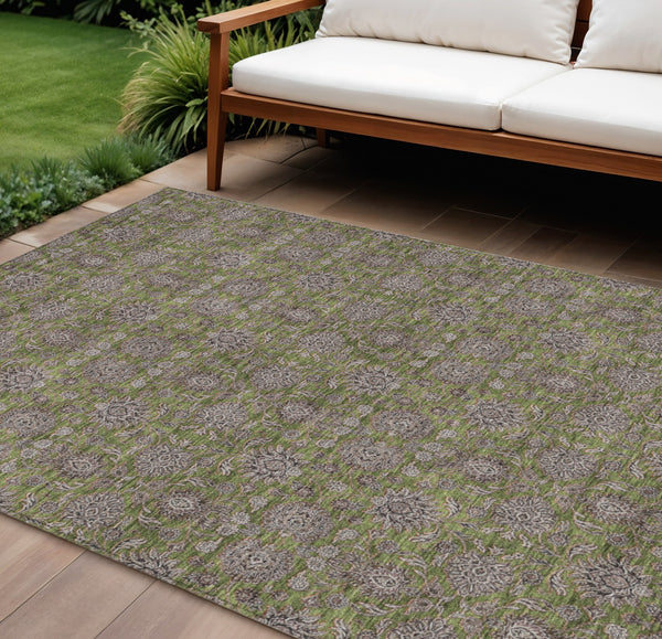 Homeroots 3' Chocolate And Gray Floral Washable Area Rug For Indoor And Outdoor Spaces, Durable Design 10' X 14' Polyester 582301