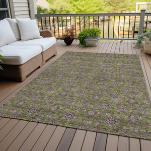 Homeroots 3' Chocolate And Gray Floral Washable Area Rug For Indoor And Outdoor Spaces, Durable Design 10' X 14' Polyester 582301